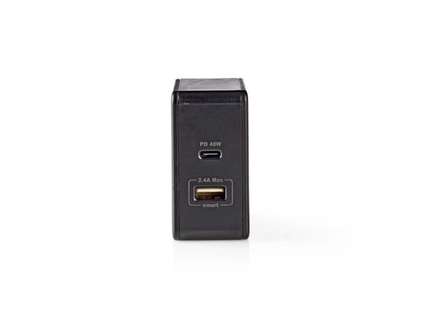 Nedis - Strömadapter - 45 Watt - 3 A - 2 utdatakontakter (USB, 24 pin USB-C) - svart