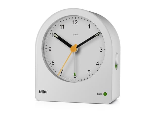 Braun BC22, Quartz-väckarklocka, Rund, Vit, Gul, 12 timmar, Ringklocka, Batteri
