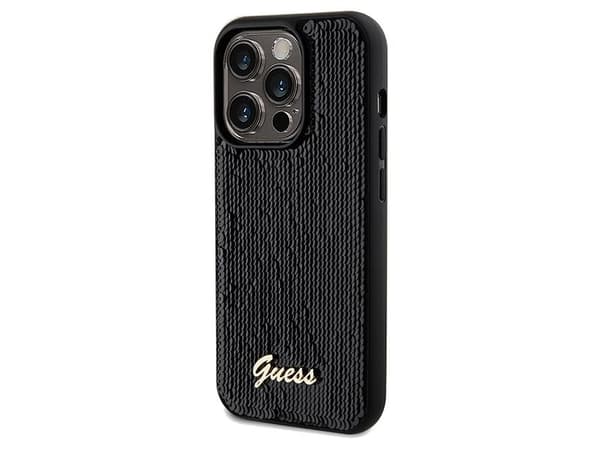 Guess paillet-skrift metalldeksel til iPhone 14 Pro Max - sort