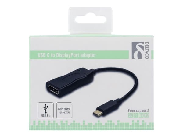 DELTACO USBC-DP - Ekstern videoadapter - USB-C 3.1 - DisplayPort - svart