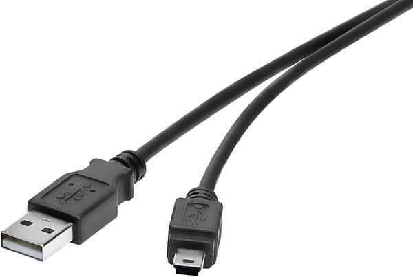 Renkforce RF-4455807, 0,3 m, USB A, Mini-USB B, USB 2.0, 0,48 Gbit/s, Sort