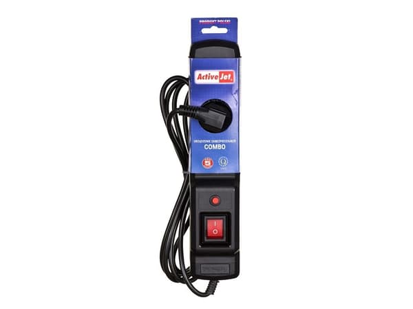 Activejet ACJ COMBO 3GN 1,0M, 1 m, inomhus, Typ E, Typ E, Plast, Svart