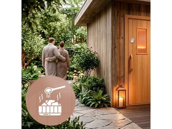 Skilt SAUNA-ikon Ø10 cm, aluminium, caffe latte