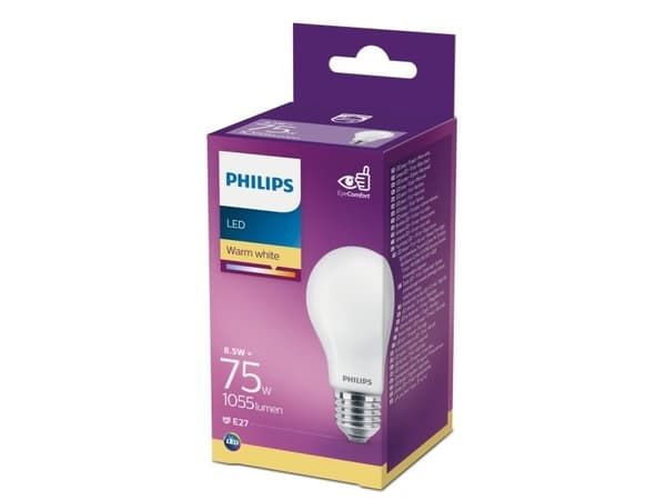 Philips Pære, 8,5 W, 75 W, E27, A++, 1055 lm, 15000 timer