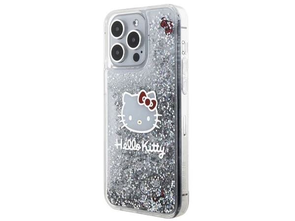 Hello Kitty Liquid Glitter Charms Kitty Head dėklas iPhone 15 Pro Max - sidabrinis
