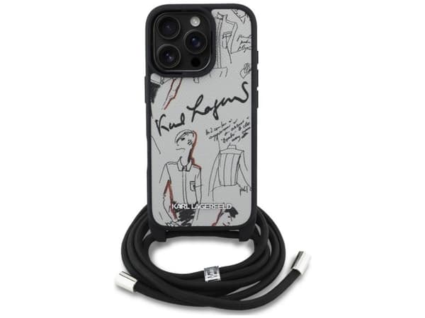 Karl Lagerfeld Crossbody Grained Pattern &amp; Logo Case for iPhone 16 Pro Max - Gray