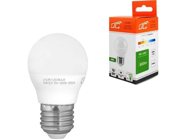 LTC PS LED-lamppu G45 E27 SMD 9W 230V c.white 800lm LTC.