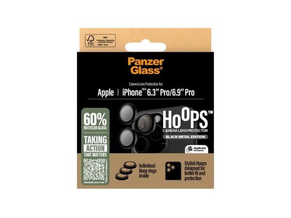 PanzerGlass ® Hoops® Camera Lens Protector Black iPhone 16 Pro | 16 Pro Max, Apple, Apple - iPhone 16 Pro, Apple - iPhone 16 Pro Max, Asennus kuiva...