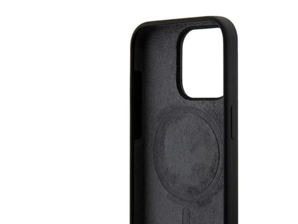 DKNY Liquid Silicone White Printed Logo MagSafe iPhone 15 Pro Case - Black