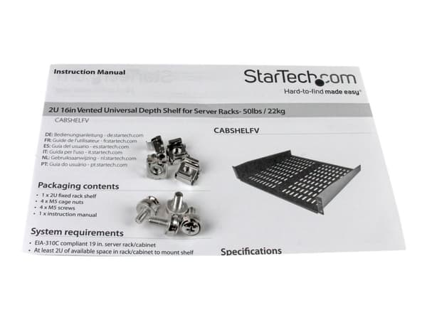StarTech.com CABSHELFV, Hylly, Terästä, musta, 2,6 kg