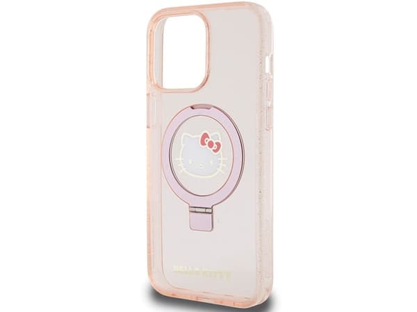 Hello Kitty Ring Stand Glitter Electrop Logo MagSafe Case for iPhone 15 Pro Max - pink
