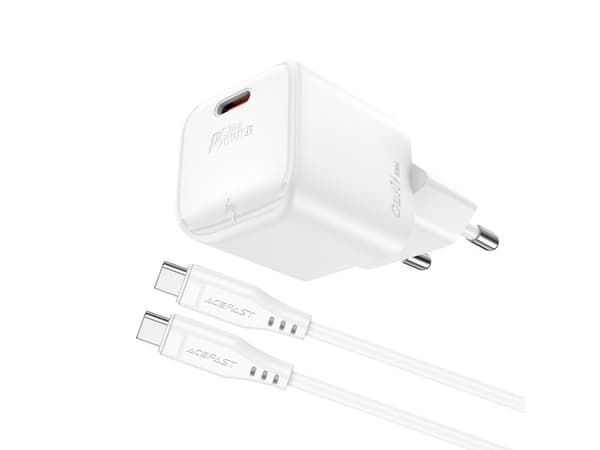 Acefast nettlader A77 Mini PD 30W GaN + USB-C-kabel (hvit)