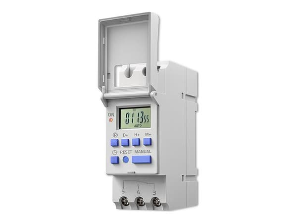 qoltec Elektronisk DIN-skinne TIMER med integrert batteri | 7-dagers tidsplan | 16 programmer
