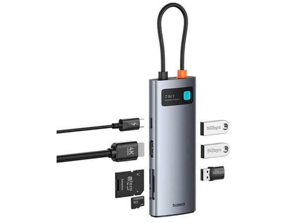 USB-hub Baseus Metal Gleam: 1x SD, 1x USB-C PD, 1x microSD, 1x HDMI + 3x USB-A 2.0/3.0