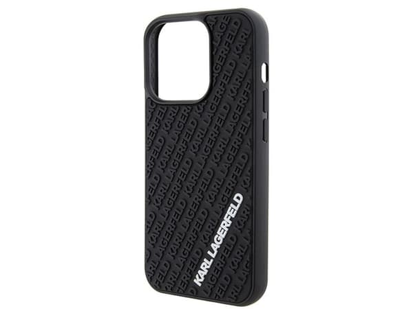 Karl Lagerfeld 3D gummiert multi-logo-deksel til iPhone 15 Pro - svart