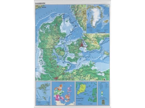 Plakat Danmarkskort 97x137 cm lamineret