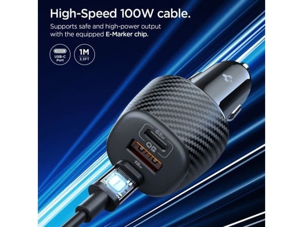 Spigen Essential EV1133 3-porters bil-lader - svart