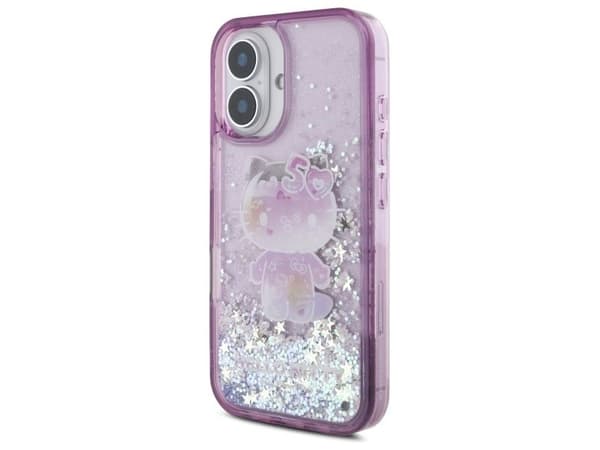 Hello Kitty Liquid Glitter 50th Anniversary Party-etui til iPhone 16 - lilla