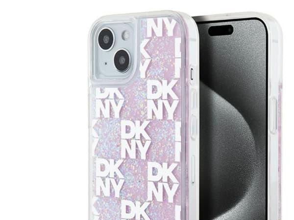 DKNY Liquid Glitter Multilogo-deksel for iPhone 15 / 14 / 13 - rosa