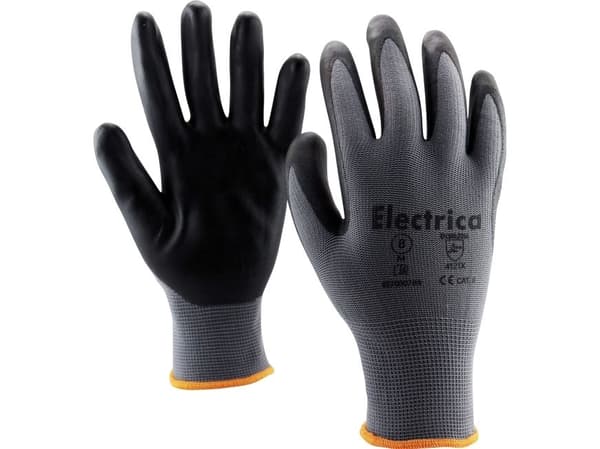Flex handske str.08 fingerdyppet strikhandske i polyester og belagt i nitril,