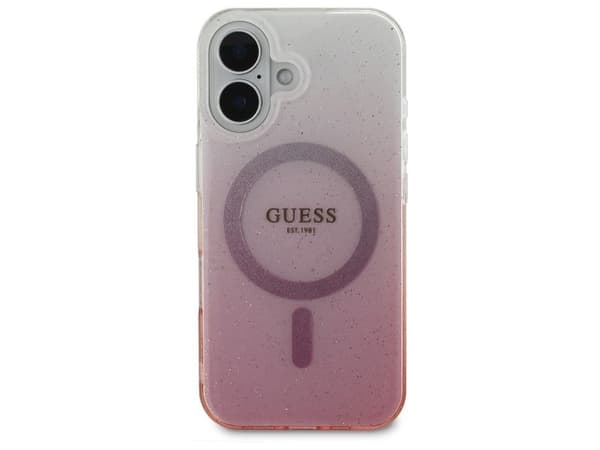 Guess IML glitter gradient MagSafe-deksel til iPhone 16 - rosa