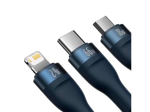 Baseus Flash Series 3-in-1 USB Cable, USB-C + micro USB + Lightning, 66W, 1.2m (blue)