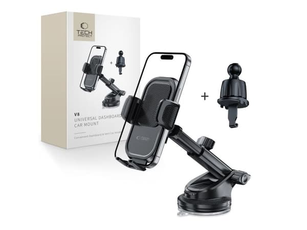 Tech-Protect V8 bilholder for dashbord, frontrute eller luftventil - svart