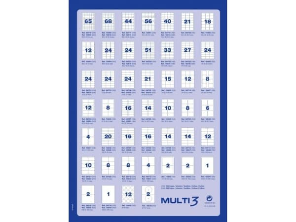 MULTI 3 Universaletiketter, 105x74mm, rektangulära, vita 100 bågar.