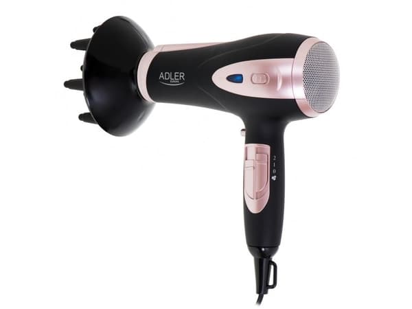 Adler AD 2248b ION hårføner - 2200W + diffuser, svart/rosa