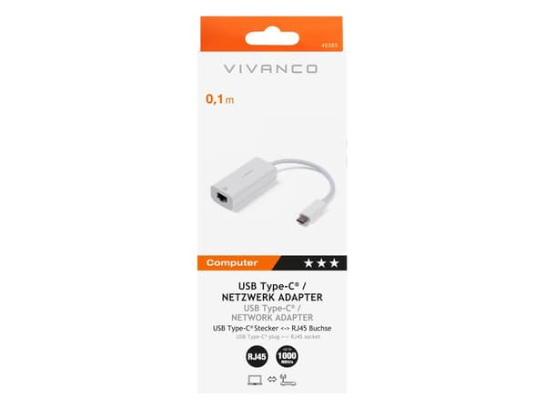 Vivanco CC UC RJ45, Kabel, USB Type-C, Ethernet, 1000 Mbit/s, Vit
