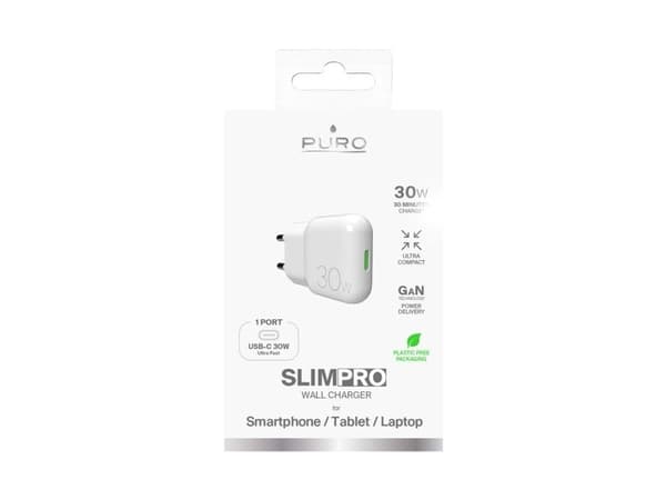 Puro SLIMPRO 30W GaN USB-C nätadapter - vit