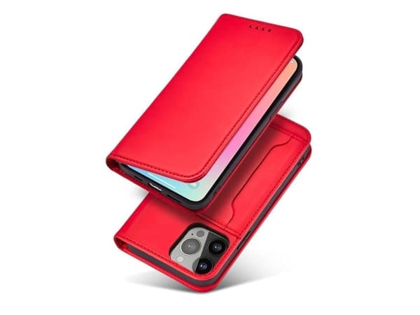 Magnetisk kortholder-etuiet til iPhone 14 Pro flipcover - rød