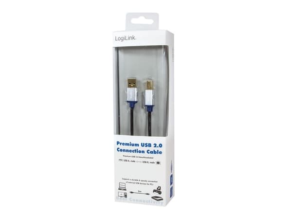 LogiLink 2m, USB2.0-A/USB2.0-B, 2 m, USB A, USB B, USB 2.0, Hankjønn/hankjønn, Sort
