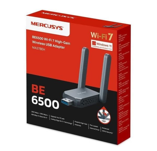 Mercusys MA37BEH | BE6500 Wi-Fi 7 High-Gain trådlös USB-adapter