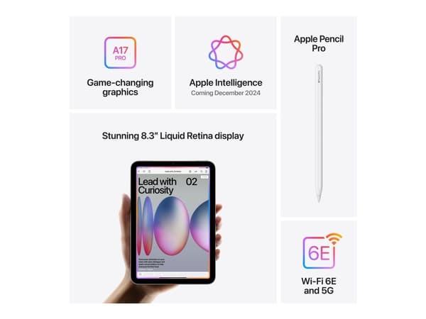 Apple iPad mini 8,3\" 6:e gen. 128 GB 5G grå (MXPN3HC-A)