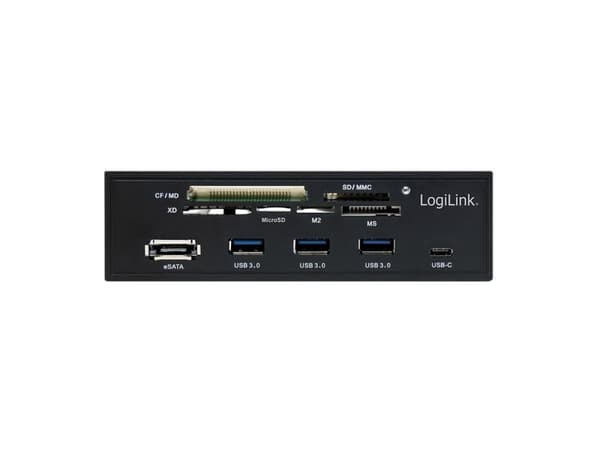 LogiLink UA0341, Compact flash (CF), MS Micro (M2), Memory stick (MS), MicroSD (TransFlash), SD, xD, svart, 5.25", 5000 Mbit/s, RoHS, CE, SATA