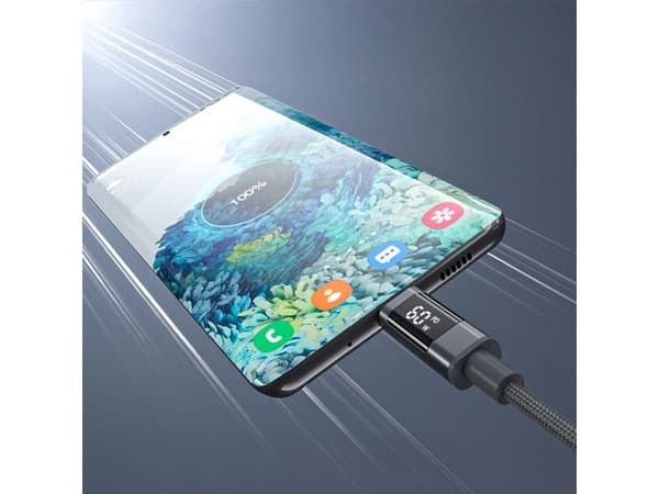 USB-C til USB-C-kabel Choetech PD60W med digitalt display 1,2 m nylon - svart