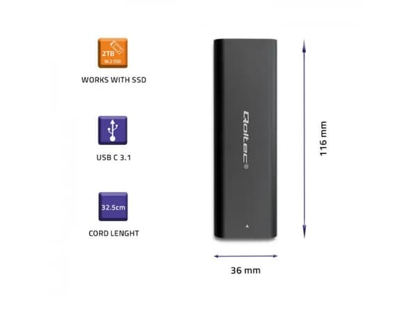 Qoltec-kapsling | enhetsfack förM.2 SATA SSD | NVME | USB typ C