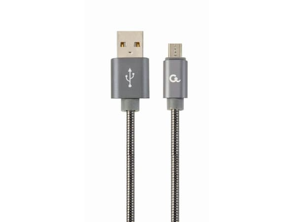 Gembird CC-USB2S-AMMBM-1M-BG, 1 m, Micro-USB B, USB A, USB 2.0, 480 Mbit/s, Harmaa, Metallinen