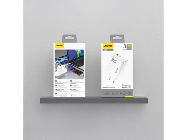 Dudao A29EU-sovitin 65Watt 2xUSB-C 1xUSB-A Valkoinen