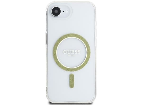 Guess IML Glitter Circle MagSafe iPhone 16e-skal – transparent