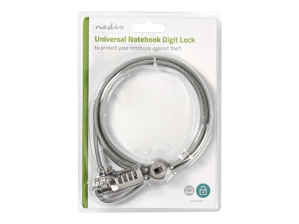 Nedis Notebook Lock - Säkerhetskabel - silver - 1.8 m