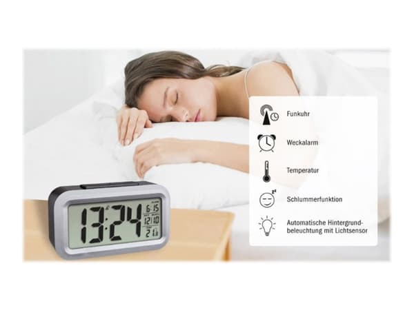 TFA LUMIO PLUS - Väckarklocka - rektangulär - elektronisk - skrivbord - Black silver