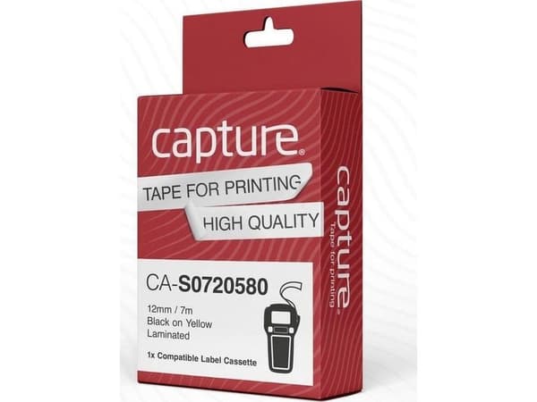 Capture CA-S0720580, Musta keltaisella, D1, Polyesteri, -18 - 90 °C, DYMO, D1
