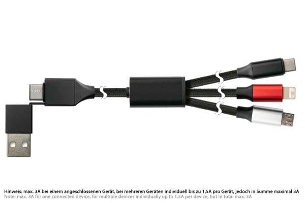 PYTHON 1.20m USB 6-in-1 latauskaapeli USB-A ja USB-C Micro B:hen - Digitaalinen/Data - 1.2m (PY-USB001S)
