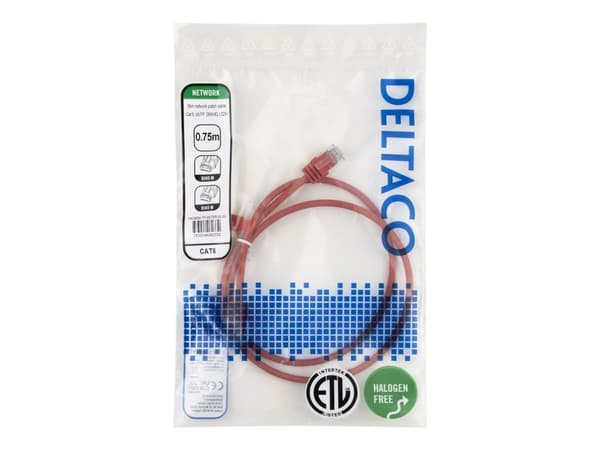 U/UTP Cat6 patchkabel AWG28 0,75 m röd LSZH