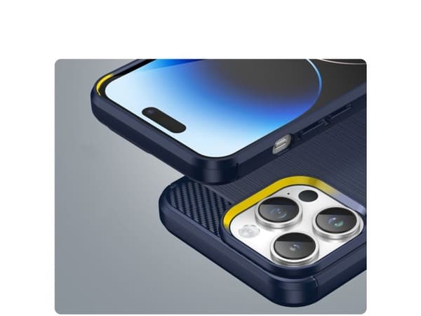 Carbon Case iPhone 14 Pro Max fleksibelt gel-etui med blå bakside
