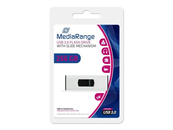 MediaRange - USB-flashstasjon - 256 GB - USB 3.0 - svart, sølv