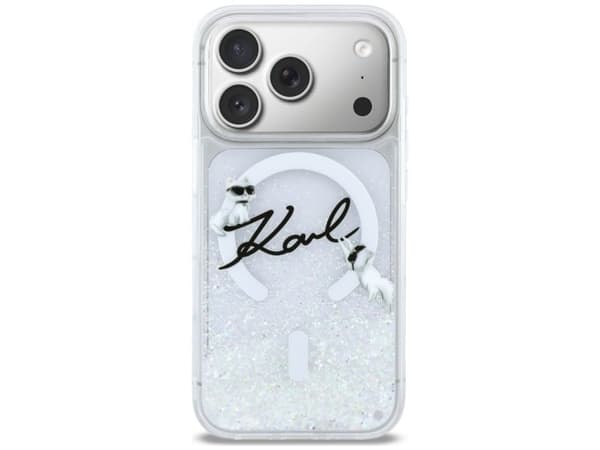 Karl Lagerfeld Liquid Glitter Karl Script MagSafe-deksel for iPhone 17 Pro - klar