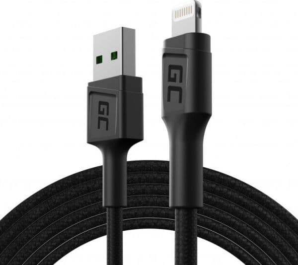 Green Cell KABGC18, 2 m, Lightning, USB A, Uros, Uros, Musta